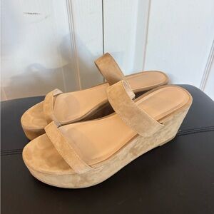 Stuart Weitzman Beige Suede Wedge Sandals